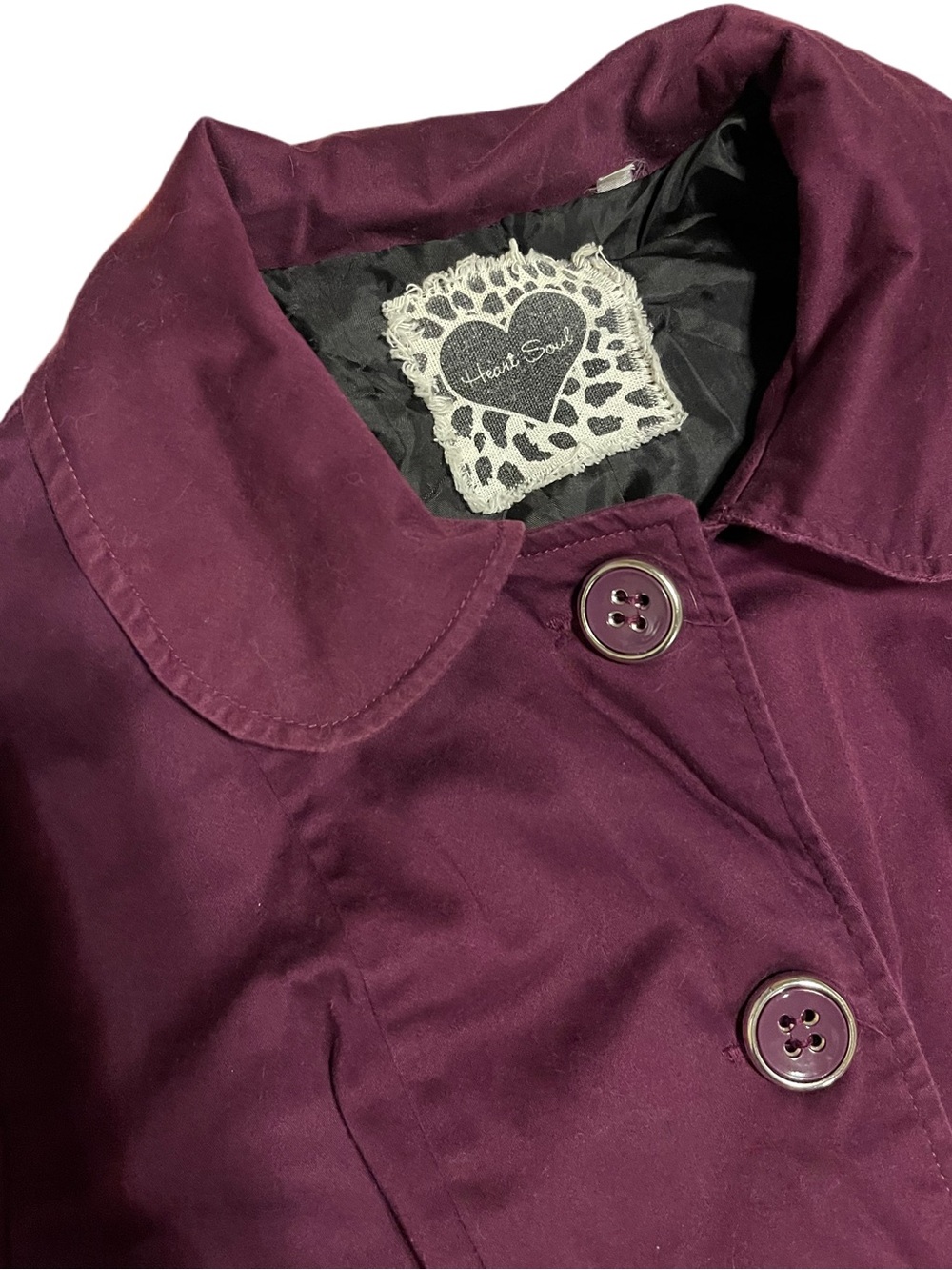 Vintage Y2K Heart Soul Plum Fit-and-Flare Trench Coat - Picture 2 of 2